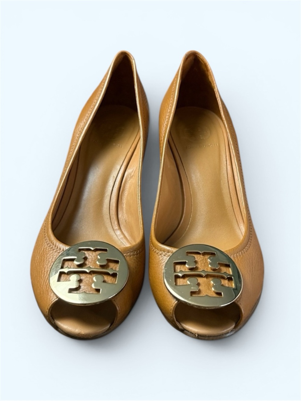 TORY BURCH Sally Tan Peep-Toe Heels Size 10.5 Women